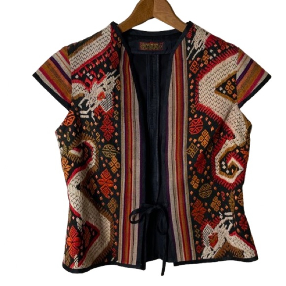 Vintage Village Weaver Women's Vest Size L 100% Thai Silk Fair Trade Handwoven